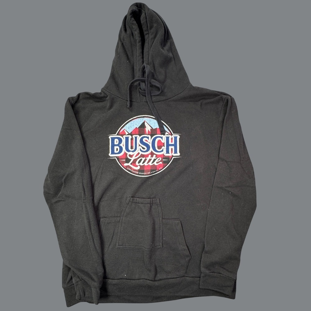 Busch Latte Brew City Hoodie Mens M Black Beer Graphic Sweatshirt